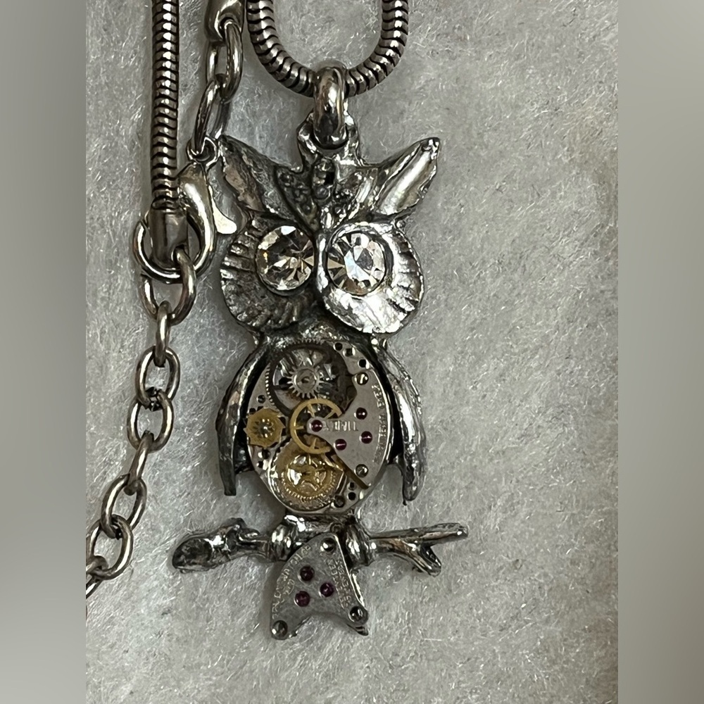 Steampunk Owl Watch Parts Gears Necklace